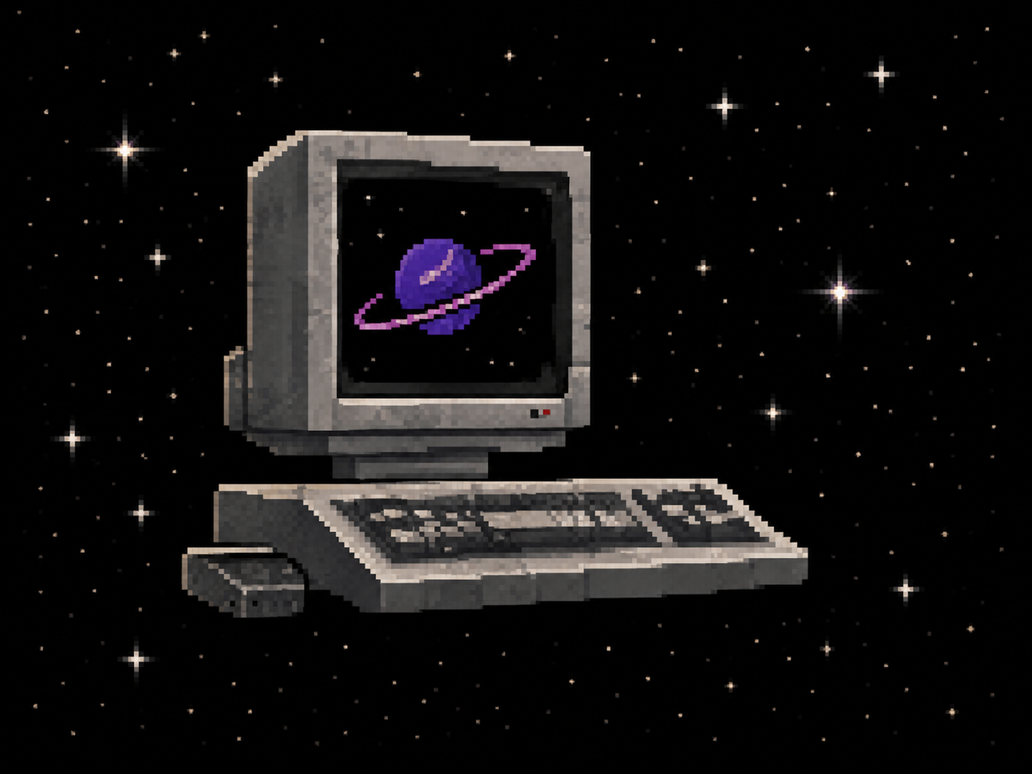 retro computer in space